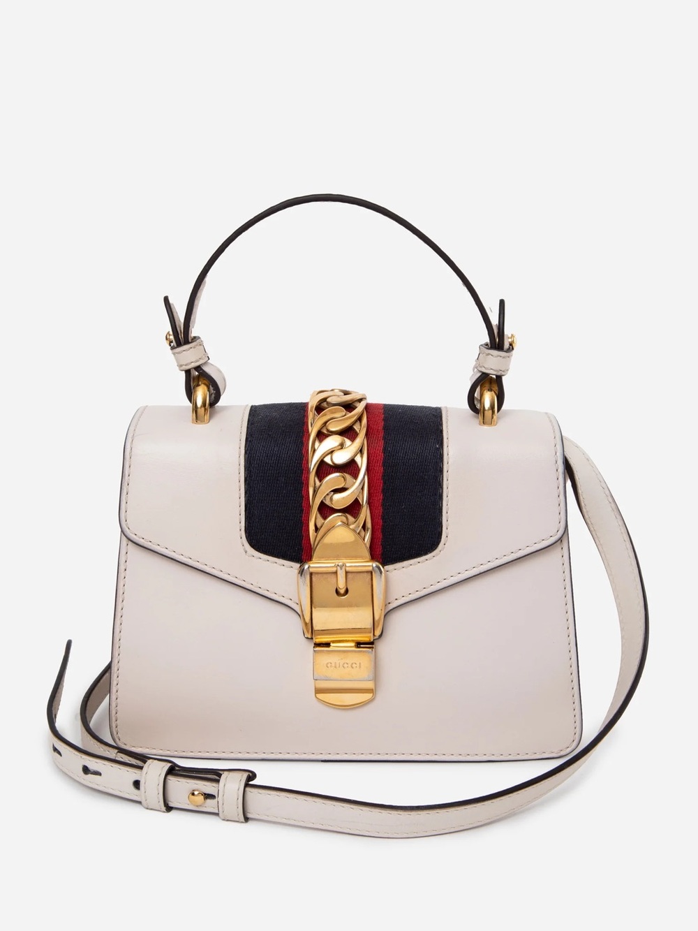 Gucci White Calfskin Mini Sylvie Top Handle Bag Refurbished